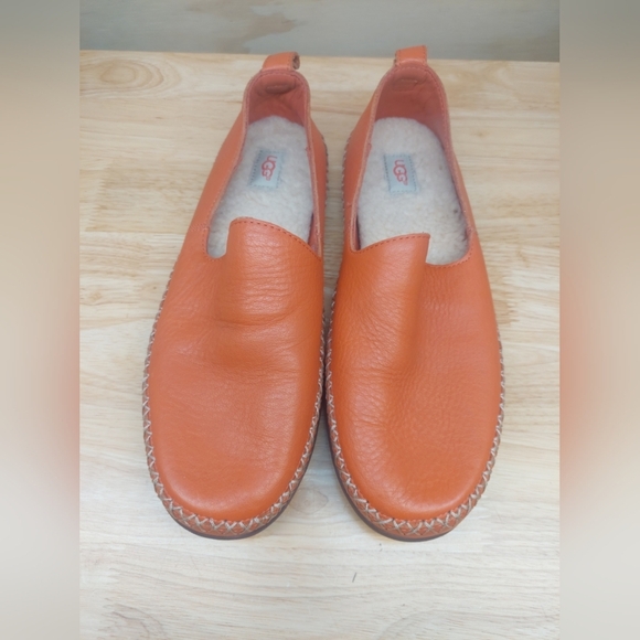 UGG Elodie Slipper shoes Terracotta Orange leather Shearling slip on 9 - Picture 1 of 7